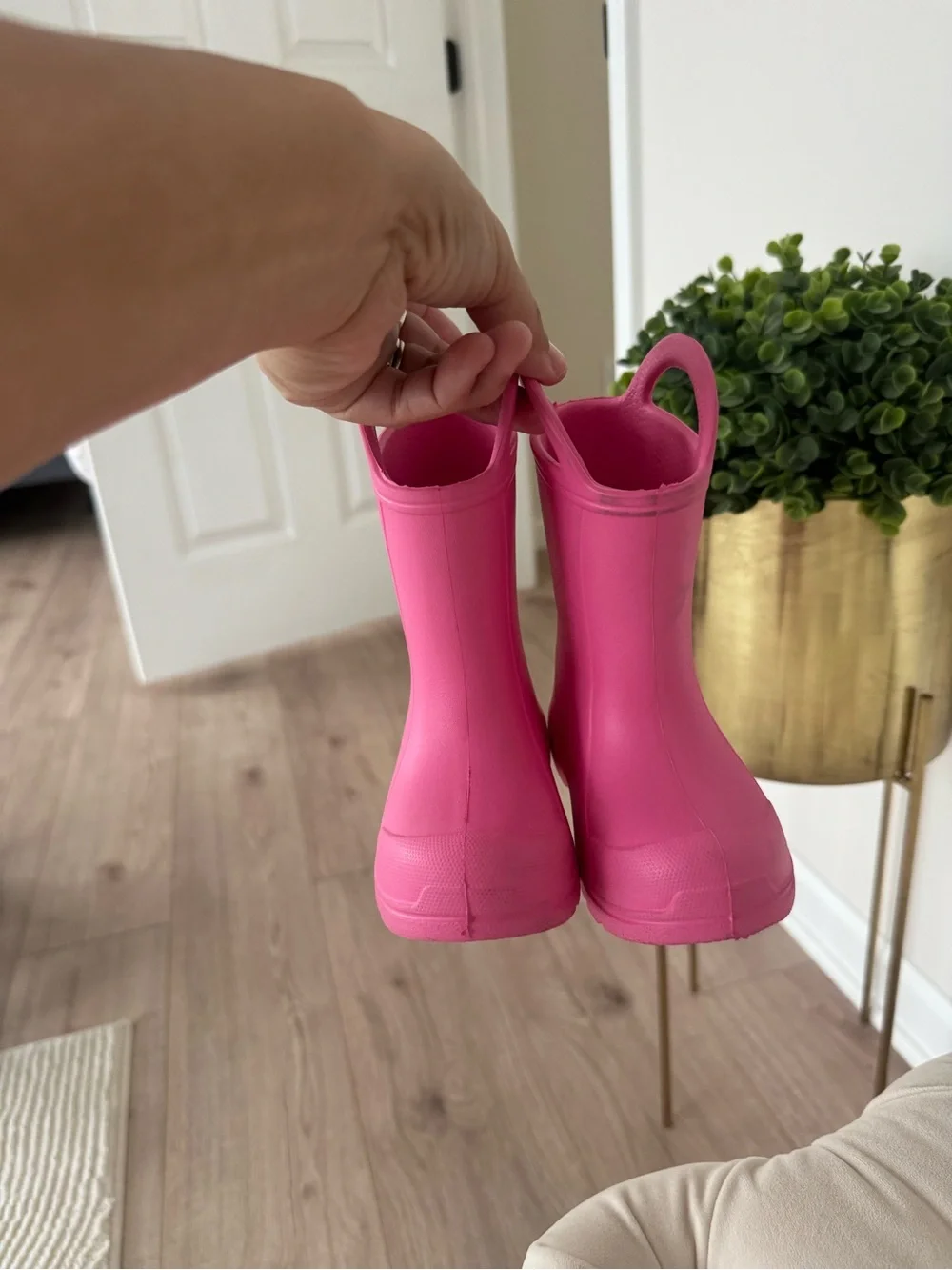 Kids Waterproof Pull-On Rain Boots in Bright Pink